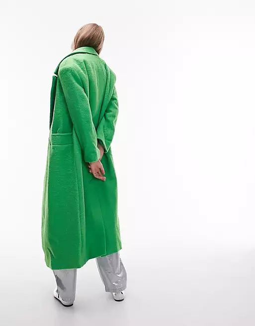 Topshop extreme shoulder brushed overcoat in green | ASOS (Global)