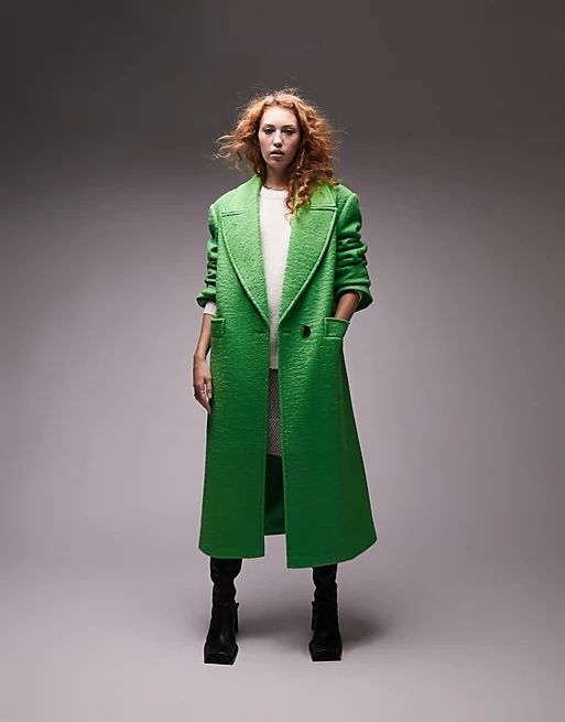 Topshop extreme shoulder brushed overcoat in green | ASOS (Global)
