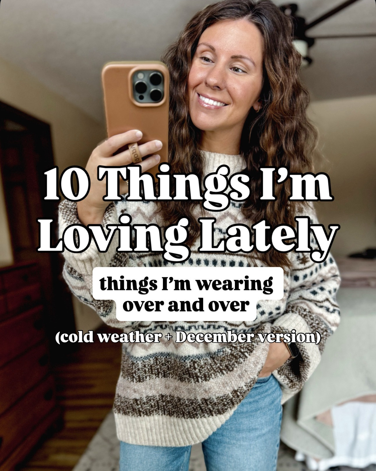 10 THINGS I’M WEARING OVER AND OVER🧡

1. This cute green old navy turtleneck. This has been one of my most worn sweaters this fall! I even wore it for Thanksgiving. It’s one of my favorite colors, super cozy, and I love the cable knit. If this isn’t your color, it comes in 7 other colors too🥰
2. My comfy Ugg Tasman Slippers. I have been wearing these all the time—they’re cute with everything! jeans, leggings, and sweatpants🤎
3. I’ve been reaching for these American Eagle jeans a ton. They come in lengths and I have been pleasantly surprised by how much I love them. They have a soft lived-in feel and feel great on👖 
4. This happy smiley face beanie. I love a fun colored beanie and the smiley makes this extra cute! Although the yellow is sold out, it also comes in orange, green, and pink😃
5. My rainbow pom pom sweater. I love a colorful sweater during the cold grey months and this one is adorable🌈
6. A cozy green scarf. My husband got me this for Christmas last year and it’s a super cute pop of color! Plus I love the boucle texture (I also own the cream/white color)💚
7. My brown sherpa vest that I have been loving throwing on as a cozy layer. It works so well over long sleeves, sweaters, and crewnecks. It adds extra warmth and cuteness🧸
8. These half zip sweaters in the prettiest colors. They’re so easy to wear and feel put-together with little effort. I fought my urge to buy them in neutral tones and I’m so happy with these 3 colors🧡🟢♥️
9. Warm and fun printed socks. I own so many of these because my mom likes to buy them for my sisters and I for Christmas and split them up between us, plus I’ve bought a couple packs on my own (they come in packs of 5-6). They look so cute in the winter and add a little bit of fun to your outfit🧦 
10. My go-to fair isle sweater that I’ve had this for 3 winters now. The print of it makes it work from November all through winter! It has an oversized fit, making it extra comfy🫶🏽❄️

 #amazonfinds #quarterzip #sherpavest #petitejeans #favoritesweater 

#LTKHoliday #LTKSeasonal #LTKPetite