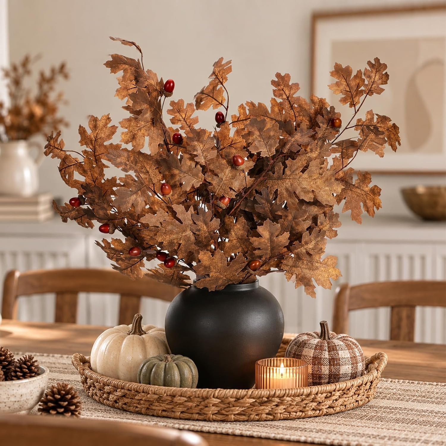 Wavwavw 10 Pcs Fall Artificial Leaves Stem 32" Fake Oak Branch Decor, Brown | Amazon (US)
