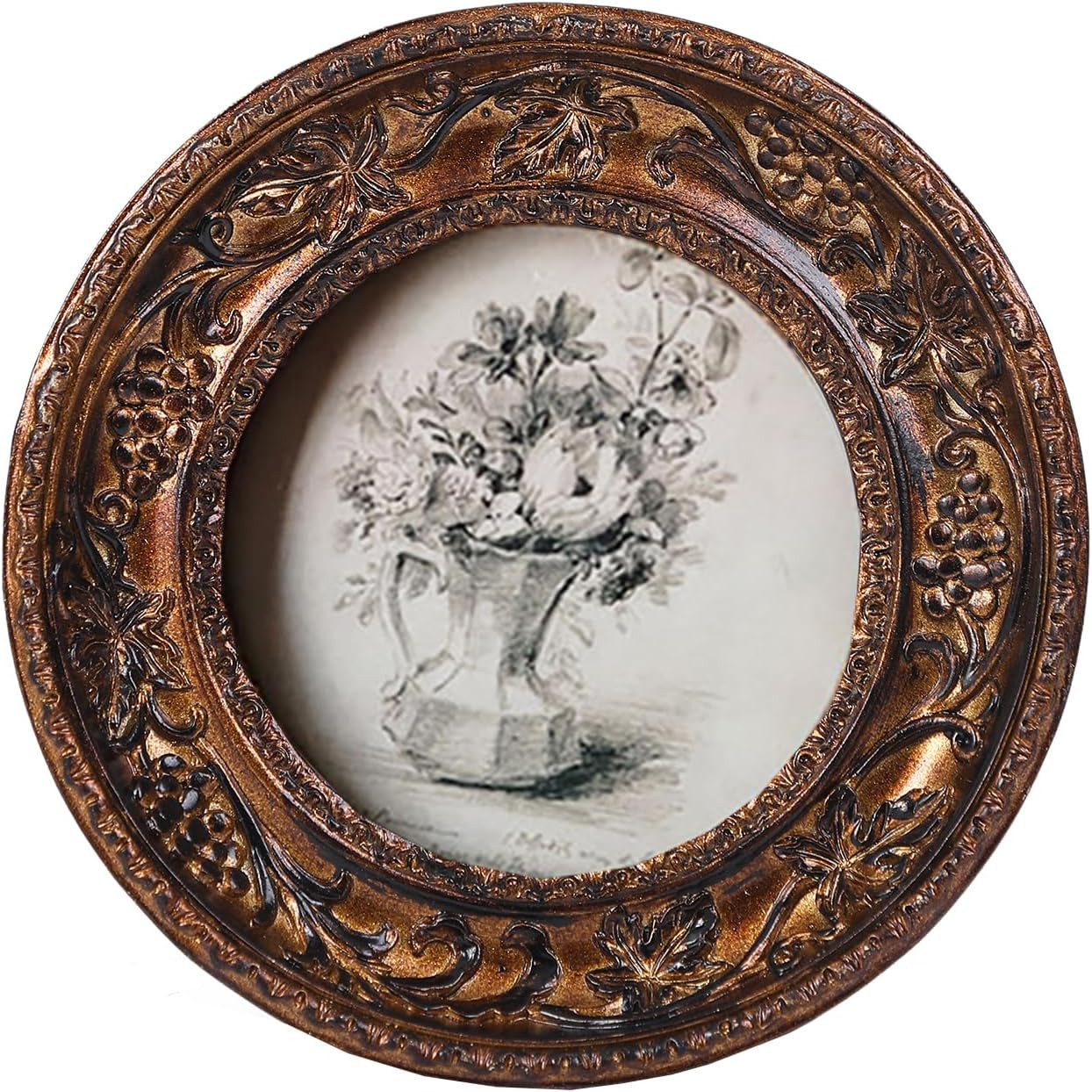 SIKOO Small Vintage 3×3 Round Picture Frame Antique Ornate Mini Photo Frame Vintage Wall Decor, ... | Amazon (US)