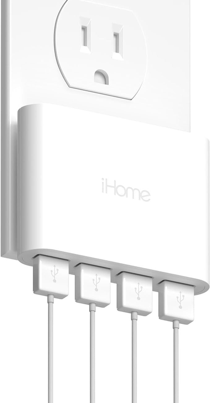 iHome Slim 4-Port USB Wall Charger, AC Pro Multiport Plug Adapter, Phone Charging Block with 4 Po... | Amazon (US)