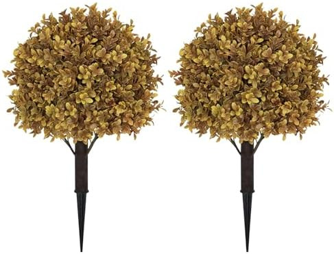 24" Artificial Outdoor Fall Plants, Boxwood Topiary Bushes Shrubs Set of 2 | Amazon (US)