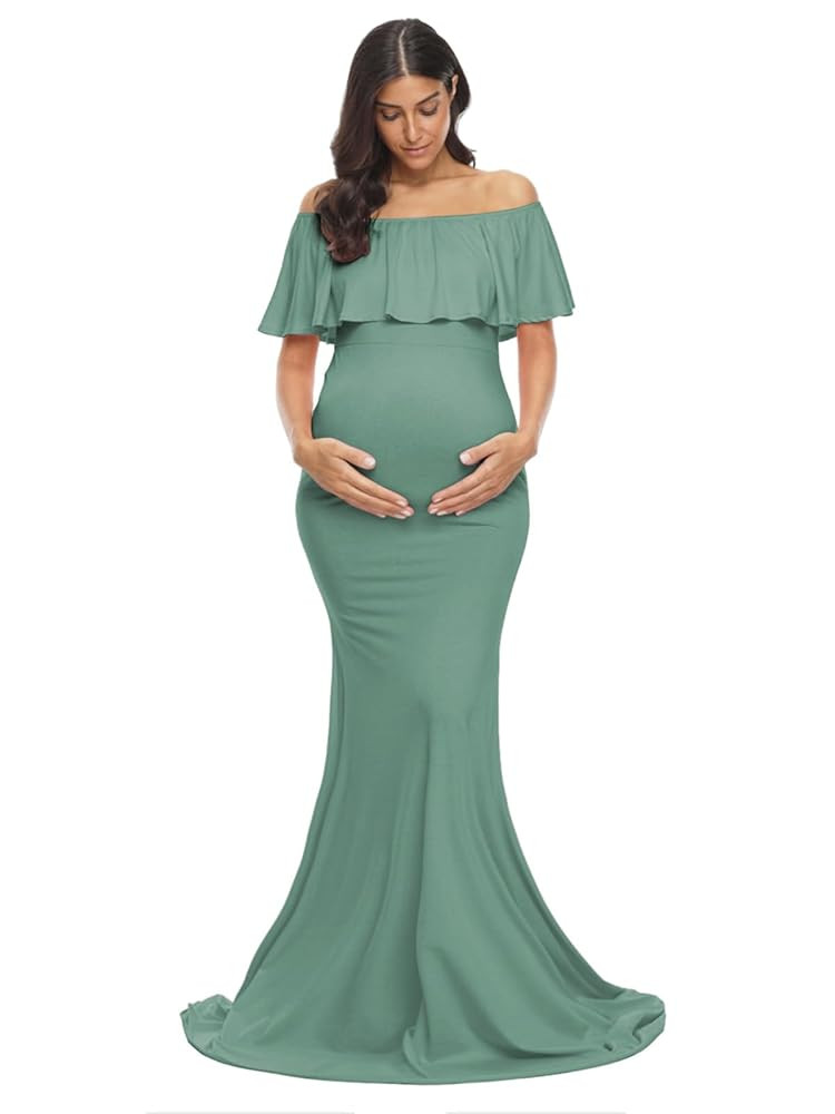 Glampunch Womens Off Shoulder Maternity Dress Ruffles Elegant Slim Gowns Fit Maxi Photography Dre... | Amazon (US)