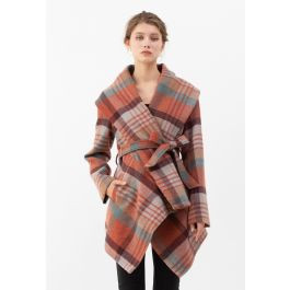 Plaid Pattern Rabato Coat in Coral | Chicwish