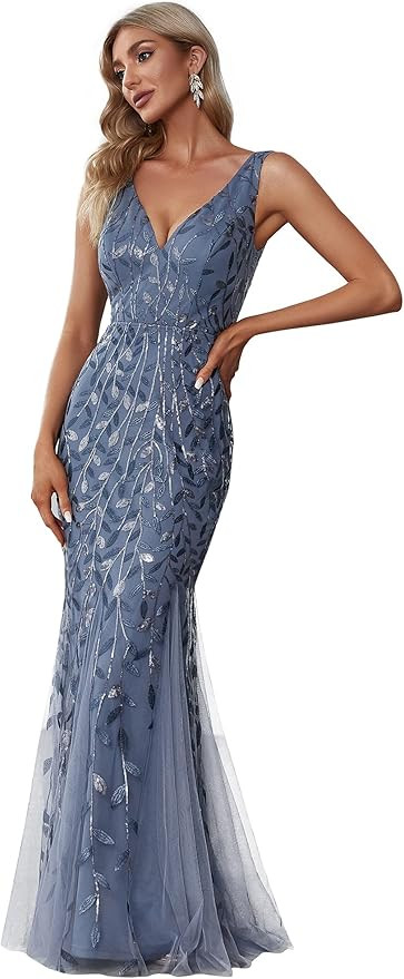 Ever-Pretty Women's Sequin Double V-Neck Sleeveless Mermaid Long Evening Dress 07886-USA | Amazon (US)