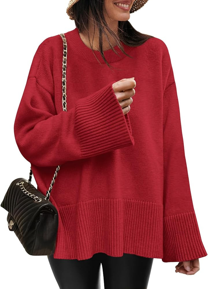 Caracilia Women's 2023 Fall Winter Oversized Long Sleeve Crew Neck Knit Casual Loose Pullover Swe... | Amazon (US)