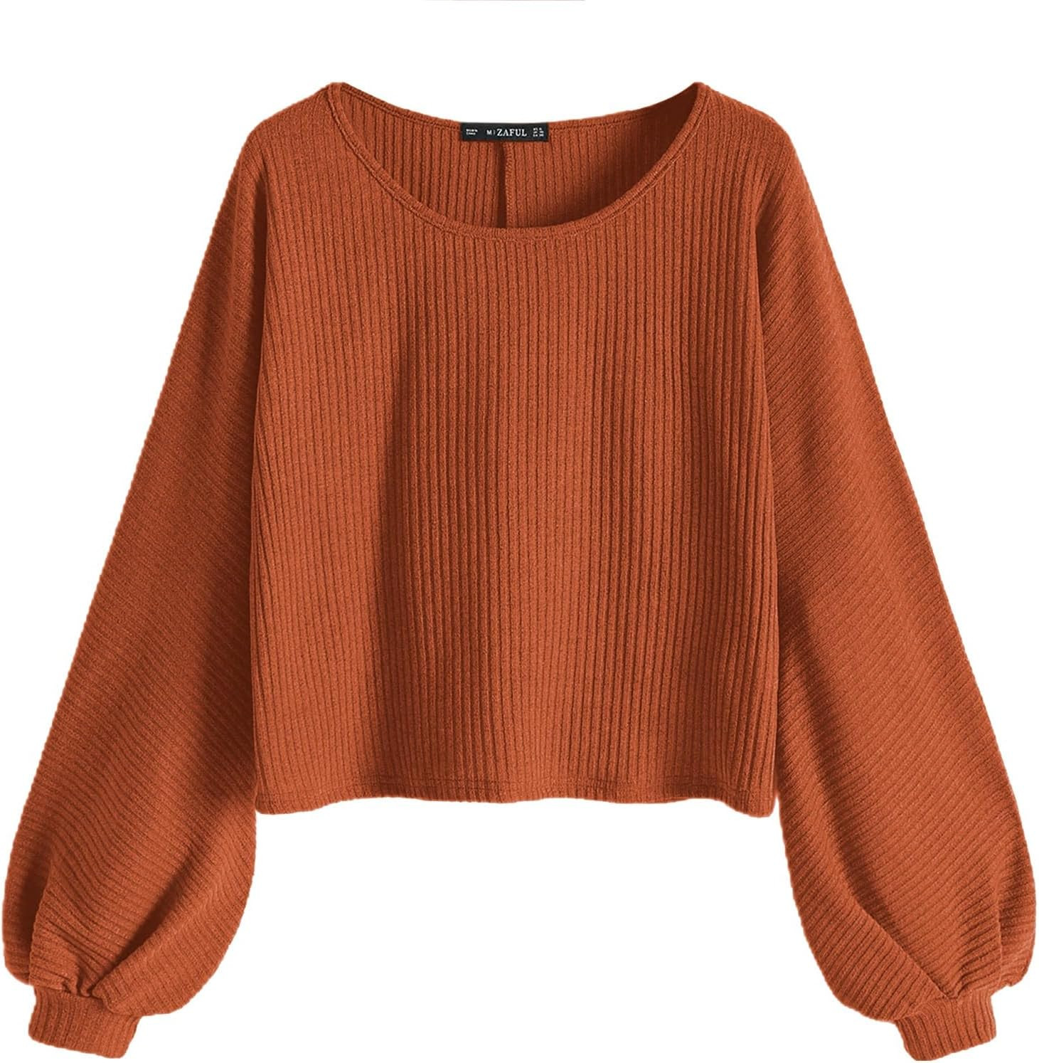 ZAFUL Women's Ribbed Knit Cropped Sweater Long Sleeve Top | Amazon (US)