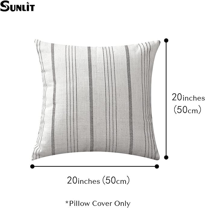 Sunlit Decorative Farmhouse Throw Pillow Case, Set of 2 Cream/Off-White with Gray Stripes Modern ... | Amazon (US)