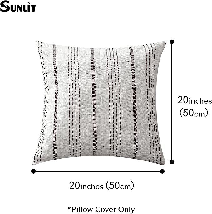 Sunlit Decorative Farmhouse Throw Pillow Case, Set of 2 Cream/Off-White with Gray Stripes Modern ... | Amazon (US)