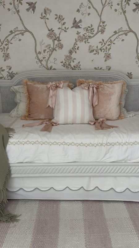 Chinoiserie peel and stick wallpaper, girls, room, bedroom, nursery, pink, throw pillows, scalloped bed skirt Schweitzer linens Ballard designs Ali’s bedroom 


#LTKHome