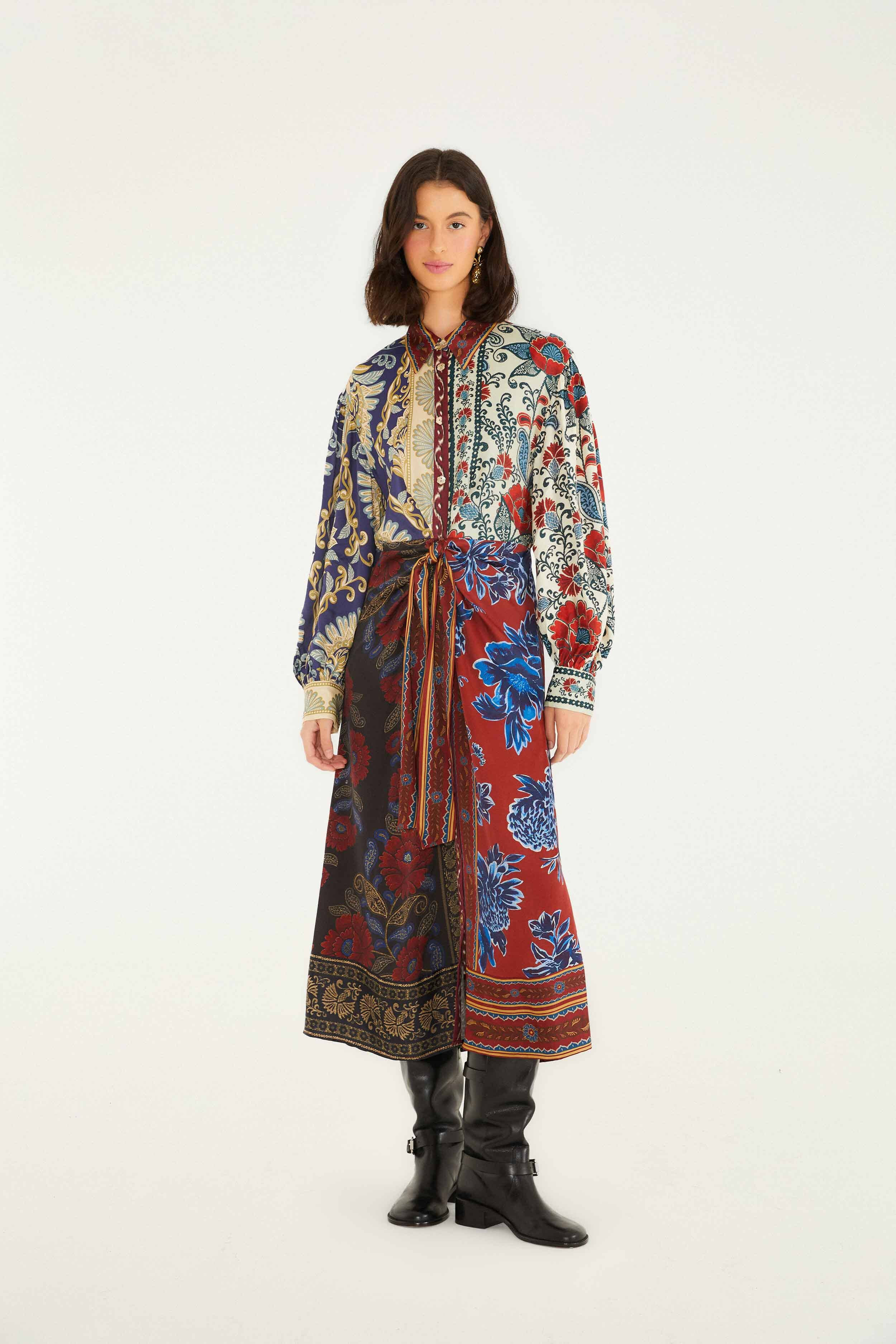 Mixed Navy Winter Lenzing Ecovero Viscose Midi Dress, NAVY WINTER MIX / L | FarmRio (US)