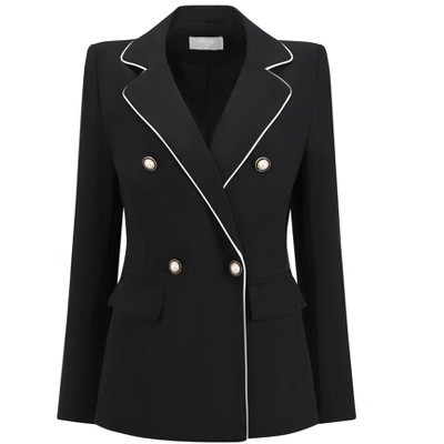 INSPIRE CHIC Women's Notch Lapel Long Sleeve Double Breasted Work Blazer Small Black | Target