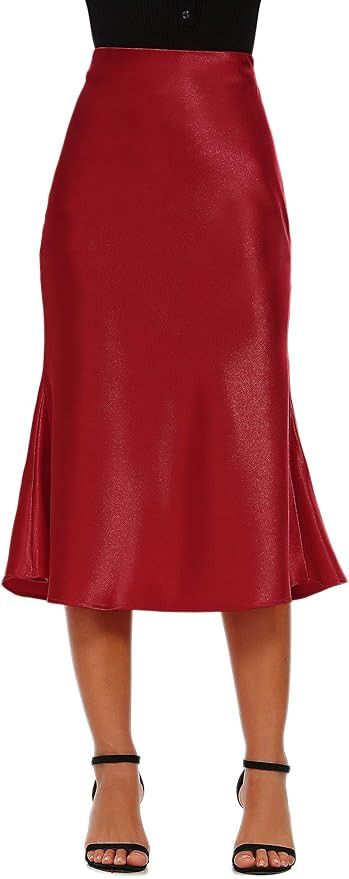 ALCEA ROSEA Womens High Waist Midi Skirt Fishtail Silky Satin Skirt Work Party Pencil Bias Cuttin... | Amazon (US)