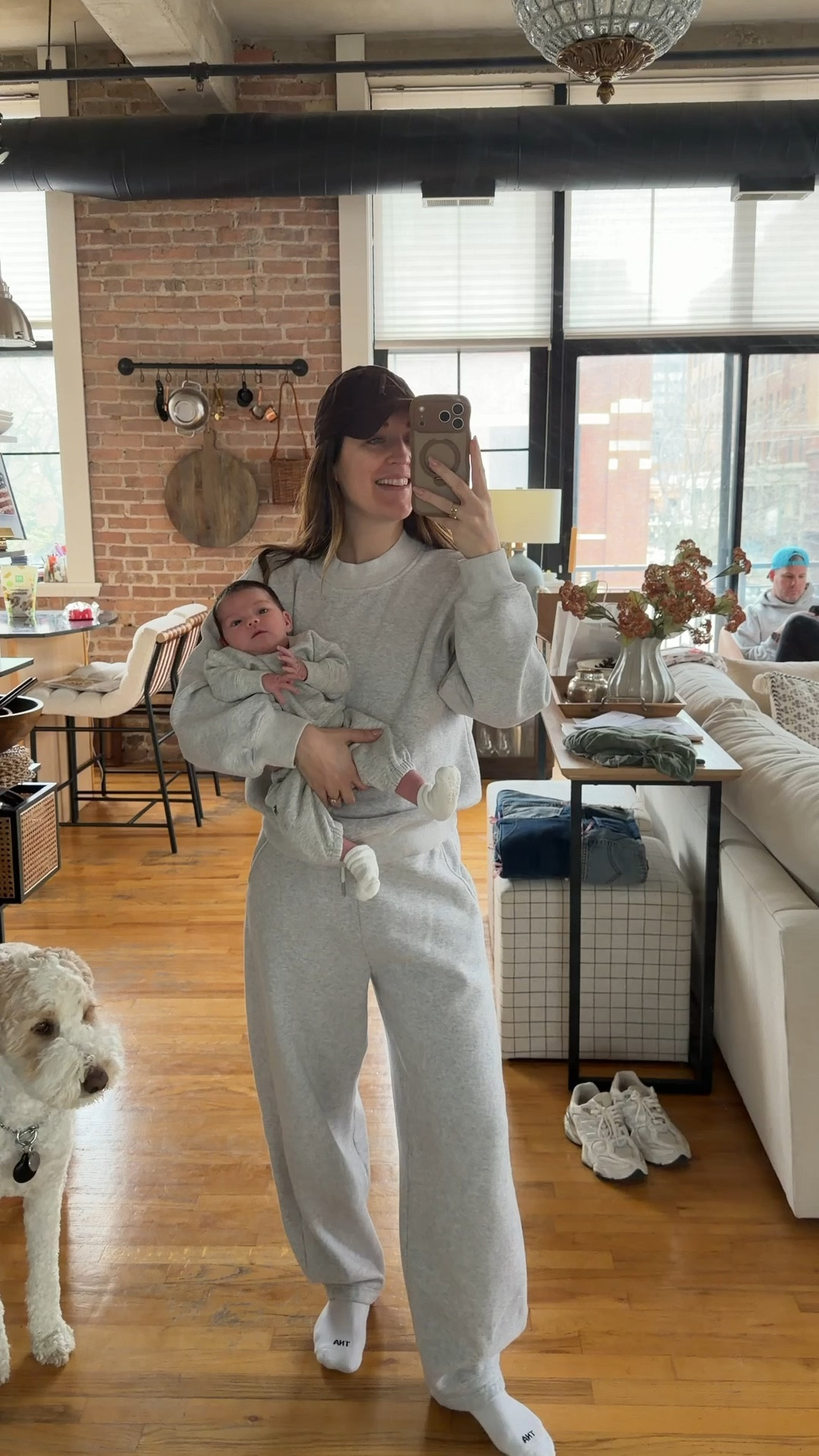 Matching family grey sweatsuits- women, men’s and baby. I’m in a size small in top and bottom (wore my entire pregnancy). 

#LTKmomlife #LTKMens #LTKBaby