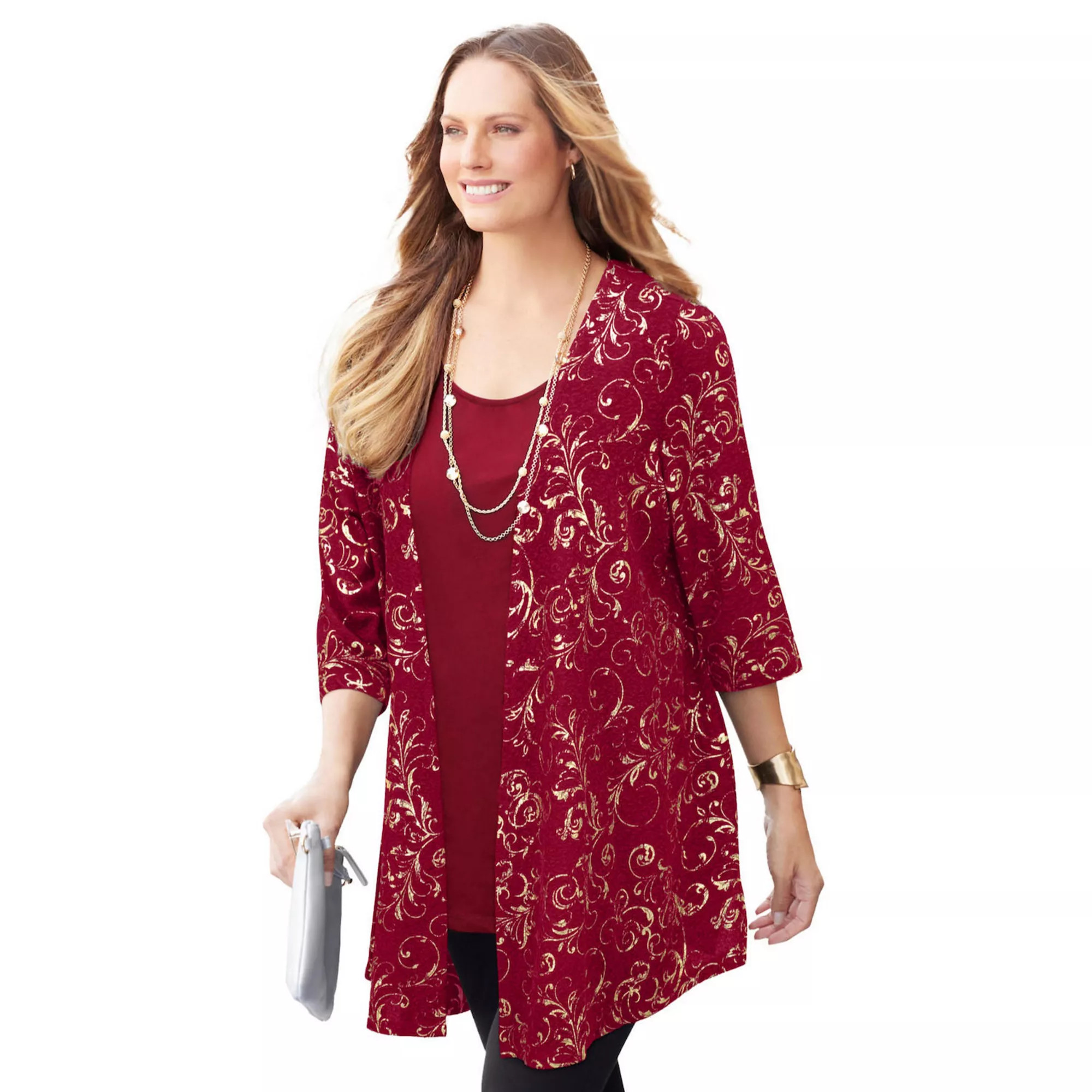 Catherines Women's Plus Size Black Label Metallic Cardigan | Kohl's