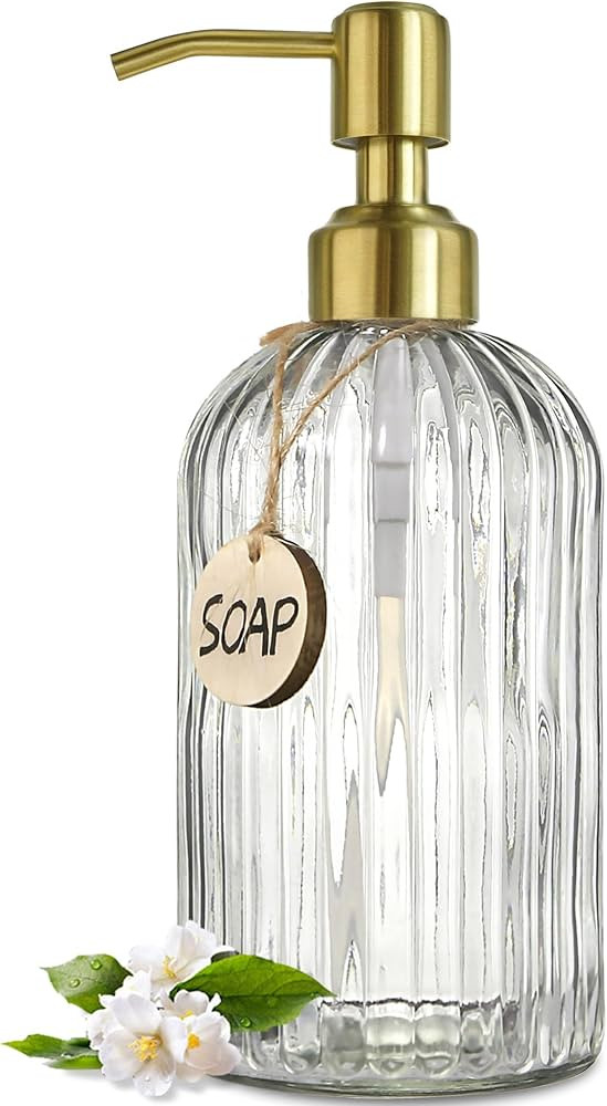 JASAI 18Oz Glass Soap Dispenser with Golden Pump for Kitchen,Refillable Liquid Hand Soap Dispense... | Amazon (US)