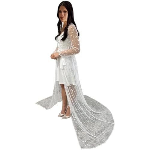 ruthyuexin Pearl Long Sleeve Wedding Jacket Tulle Party Shawl BOLERO Floor-Length Bridal Cape Sex... | Amazon (US)