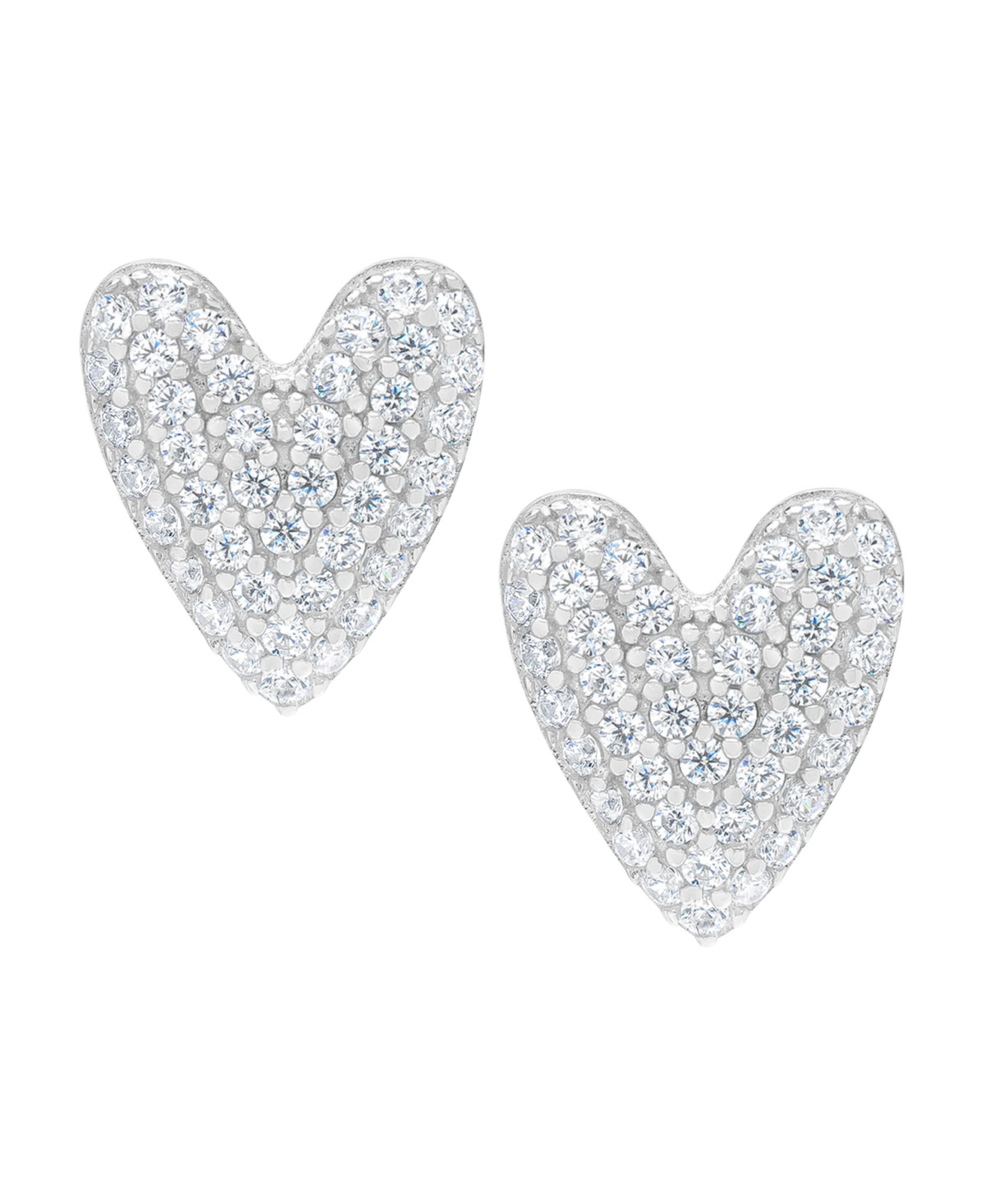 Macy's Silver Plated Brass Cubic Zirconia Heart Stud Earrings - Silver | Macy's