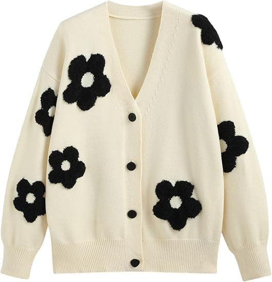 CIDER Womens Cardigan V Neck Floral Cardigan for Women Knit Button Down 2024 Fall | Amazon (US)