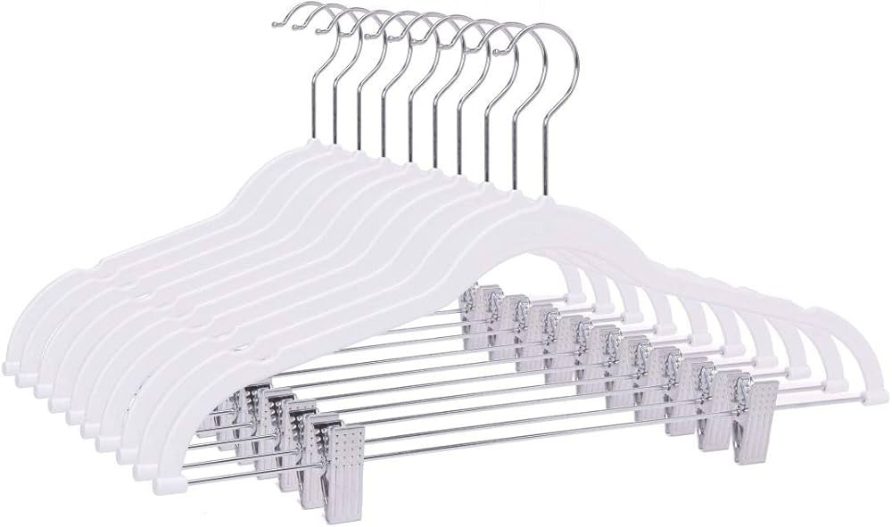 Quality Plastic Non Velvet Non-Flocked Thin Compact Coat Hangers with Metal Clips for Skirts Pant... | Amazon (US)