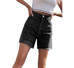SweatyRocks Women's High Waist Denim Shorts Straight Leg Raw Hem Jean Shorts Summer Hot Pants wit... | Amazon (US)