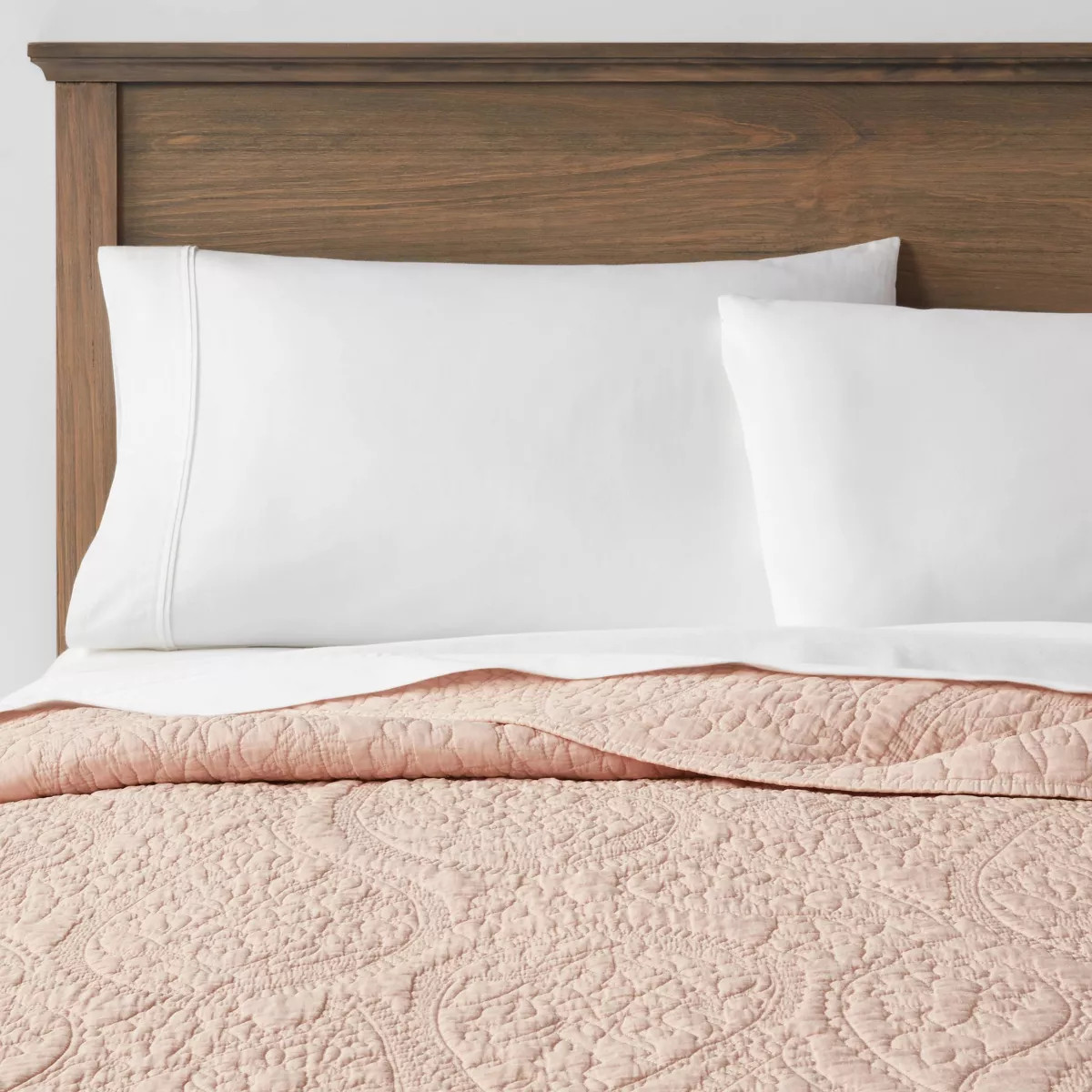 King Garment Washed Paisley Stitch Quilt Blush - Threshold™: OEKO-TEX Certified, Microfiber, Ye... | Target