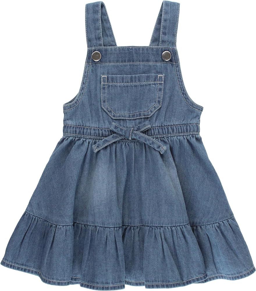 RuffleButts® Baby/Toddler Girls Printed Pinafore Cross-Back Sun Dress, Short Sleeve/Sleeveless S... | Amazon (US)