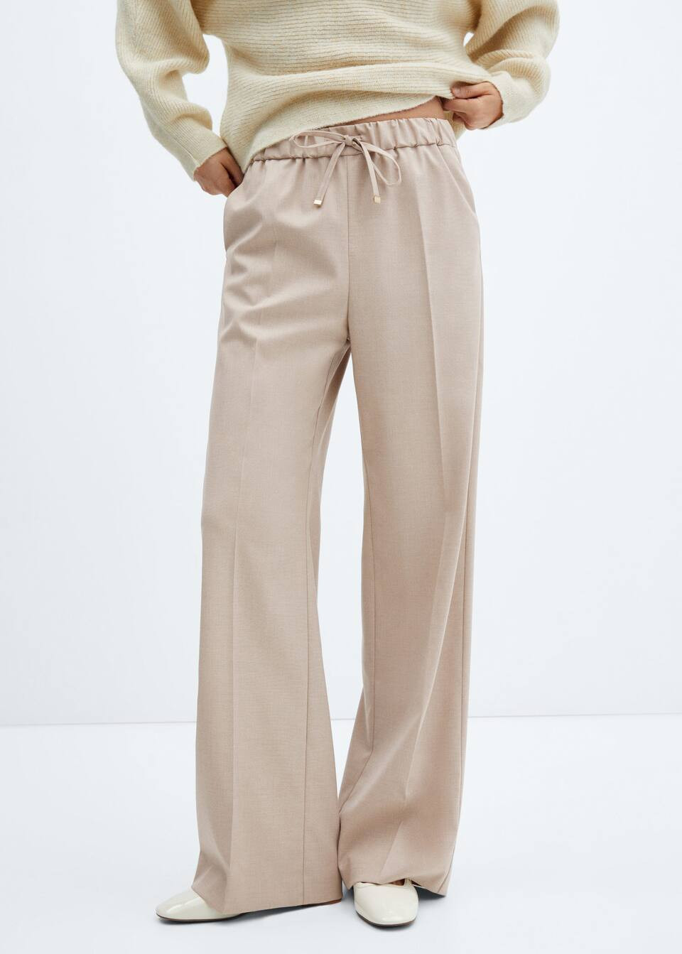 Wideleg pants with elastic waist | MANGO (US)