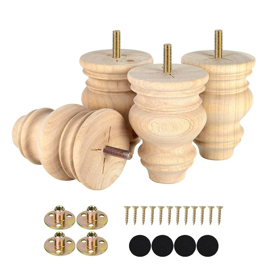 Michanco 4 Inch Unfinished Bun Feet for Couch Sofa Cabinet Ottoman DIY Replacement Wood Furniture... | Amazon (US)