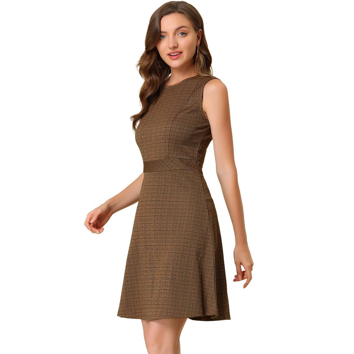 Allegra K Women's Plaid Tweed Dress Sleeveless Fit and Flare Houndstooth Work Dresses | Target