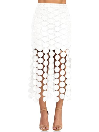 Cicy Bell Womens Hollow Out Maxi Skirts Summer High Waisted Boho Fringe Hem Skirt Beach Vacation Outfits | Amazon (US)