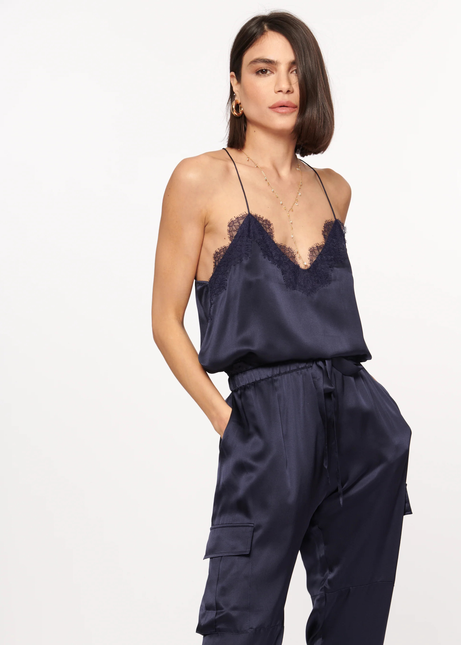 Racer Charmeuse Cami Navy | CAMI NYC