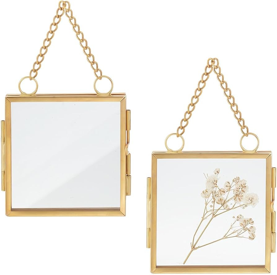 OLYCRAFT 2pcs Mini Hanging Glass Frame Wall Hanging Photo Frames 2.7 Inch Double Glass Picture Fr... | Amazon (US)