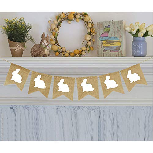 Rabbit Burlap Garland | Bunny Burlap Garland | Rustic Easter Decorations | White Rabbits Banner | Amazon (US)