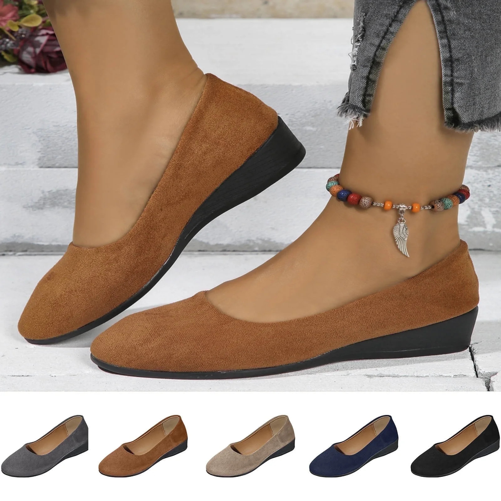 Juslio Womens Shoes Slip on Shoes for Women Shallow Mouth Flat Round Head Suede Shoes Low Heel Ca... | Walmart (US)