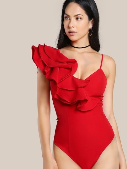 SHEIN Layered Flounce One Side Bodysuit | SHEIN