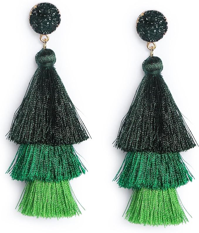 Me&Hz Colorful Layered Tassel Earrings Bohemian Tiered Tassel Druzy Stud Dangle Drop Earrings for... | Amazon (US)