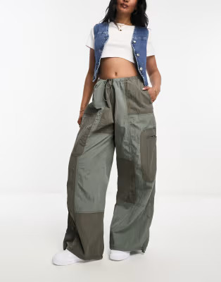 ASOS DESIGN parachute cargo trouser in khaki patchwork | ASOS (Global)