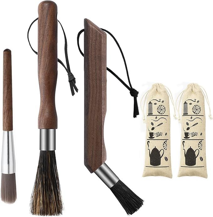 3PCS Professional Coffee Brush, Coffee Grinder Brush Set, Natural Boar Bristles Black Walnut Hand... | Amazon (US)