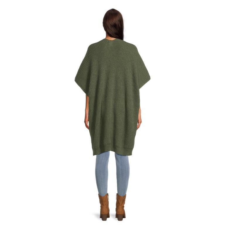 Time and Tru Women's Ribbed Sweater Cape with Pockets, One Size | Walmart (US)