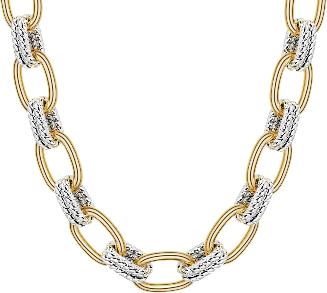 18K Gold Plated Dainty Cuban Choker Necklace Herringbone Snake Necklace Paperclip Chain Layered N... | Amazon (US)