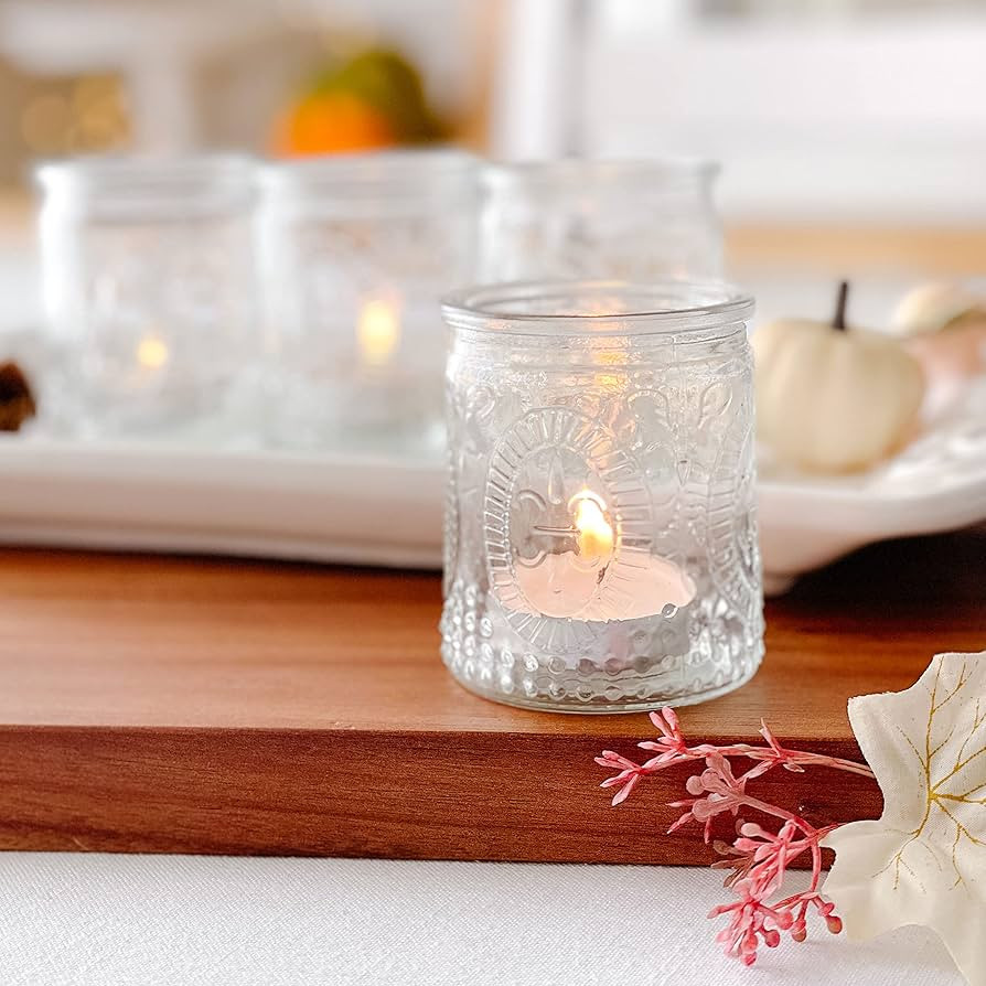 Kate Aspen Vintage Clear Glass Tealight & Votive Candle Holders (Set of 4), Farmhouse Decor, Room... | Amazon (US)