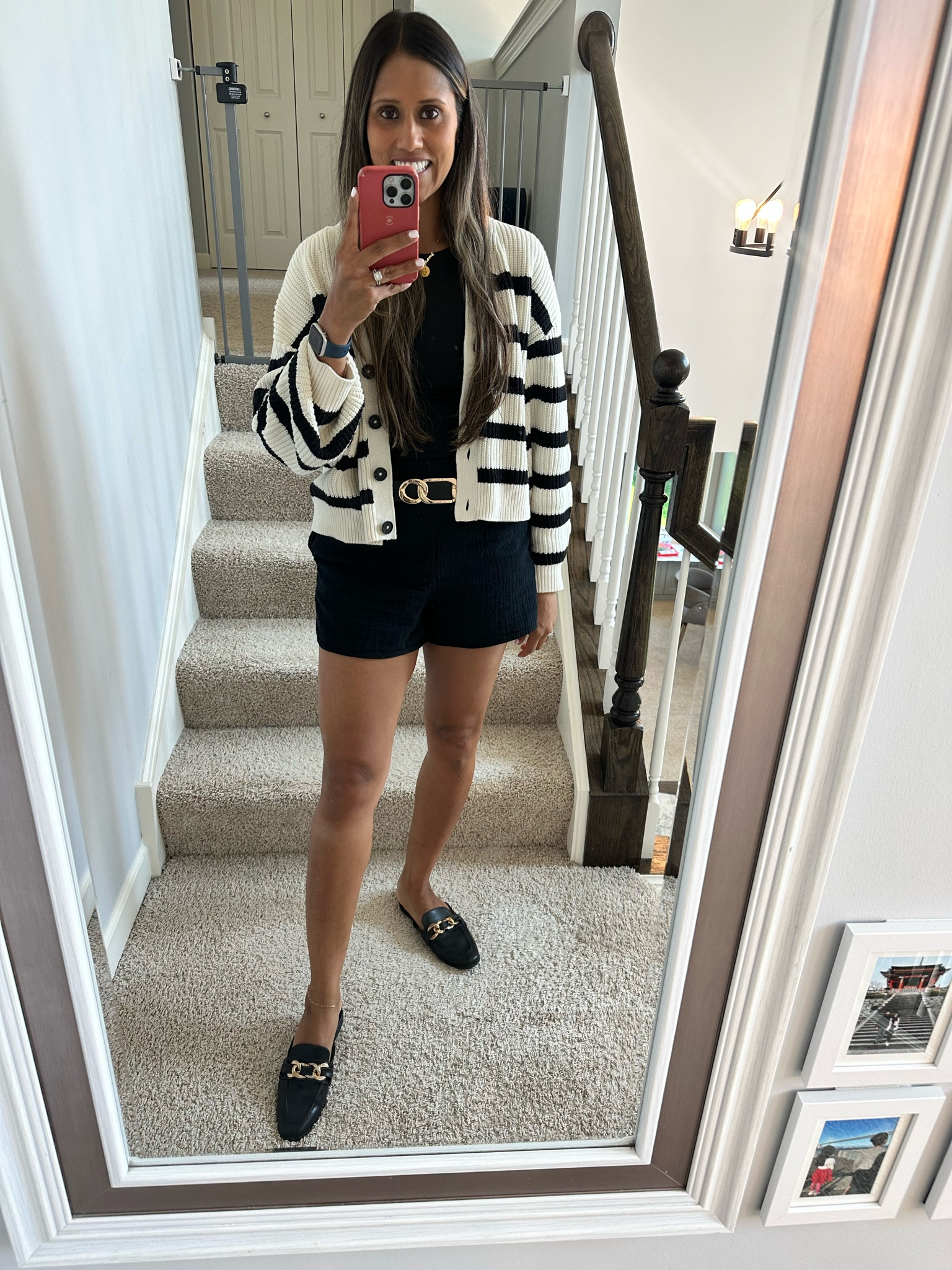 Stripes for the win, love black and white and shorts with a belt- 

#LTKfindsunder50 #LTKstyletip #LTKSeasonal