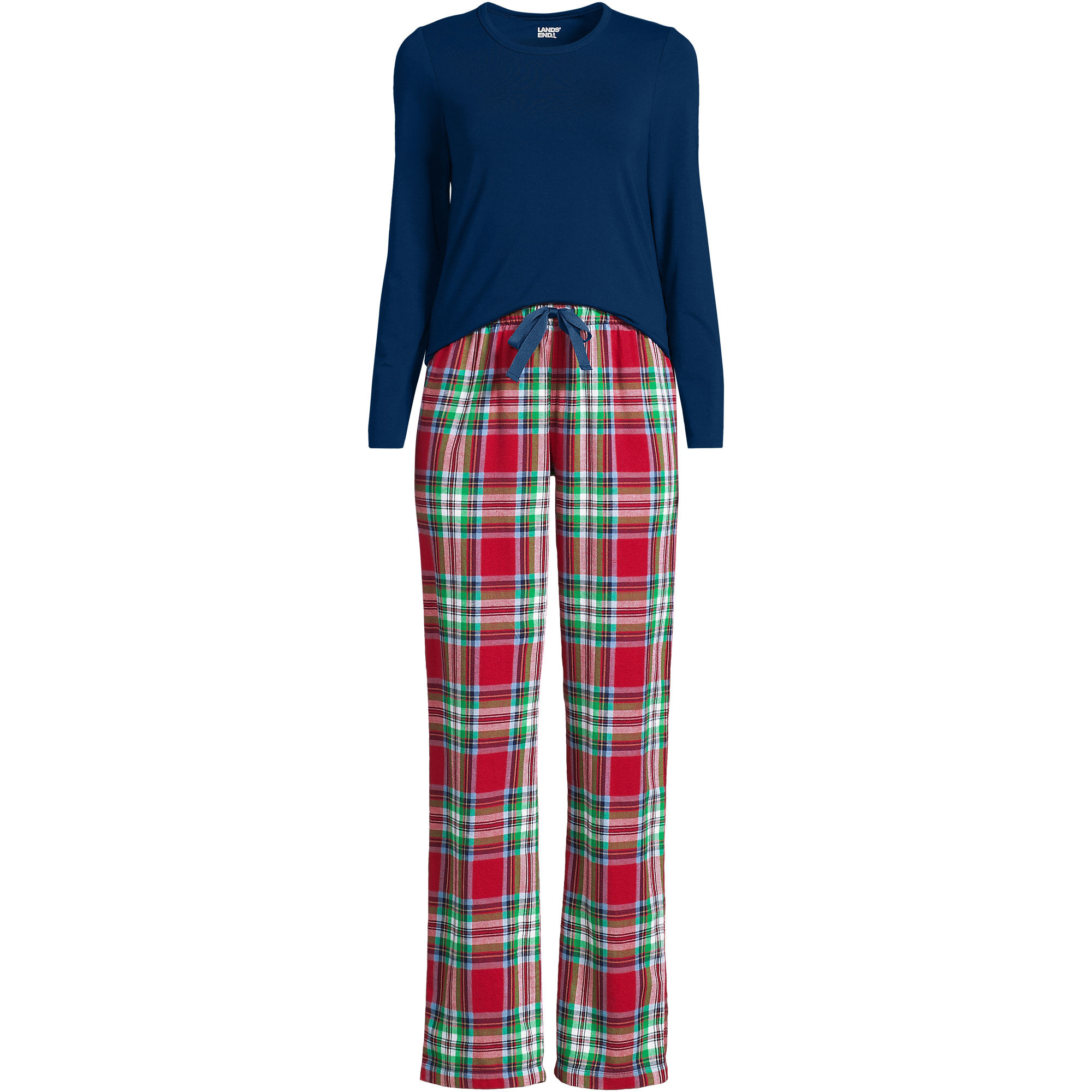 Women's Pajama Set Knit Long Sleeve T-Shirt and Flannel Pants | Lands' End (US)