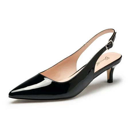 Women Slingback Kitten Heels，Pointed Toe with Adjustable Ankle Strap Black Office Shoes | Walmart (US)