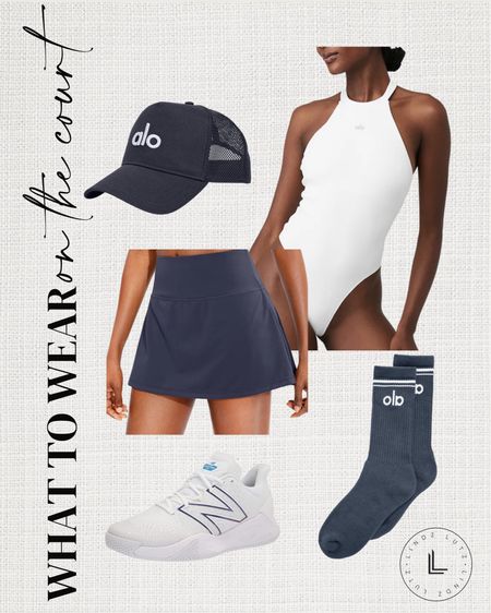 What to wear on the court outfit / tennis outfit / tennis fashion / tennis style / tennis essentials/ alo body suit / alo truckers hat / alo quarter length socks / new balance shoes / amazon tennis skirt / alo finds / amazon finds 

#LTKSeasonal #LTKfit #LTKstyletip