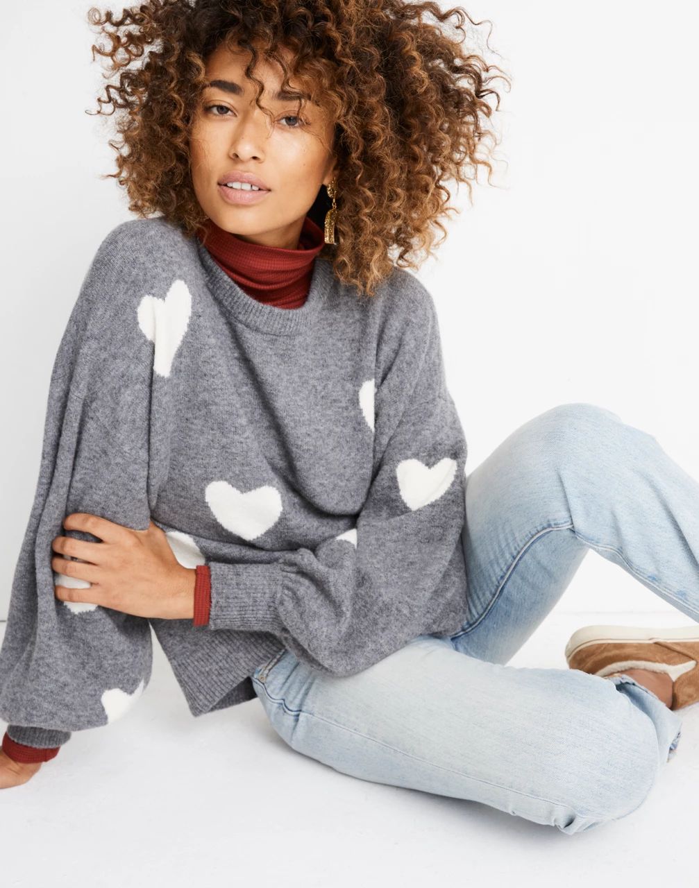 Heart Dot Balloon-Sleeve Pullover Sweater | Madewell