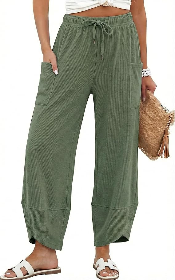 Athlisan Womens Wide Leg Pants Elastic Waist Baggy Palazzo Harem Pants with Pockets | Amazon (US)