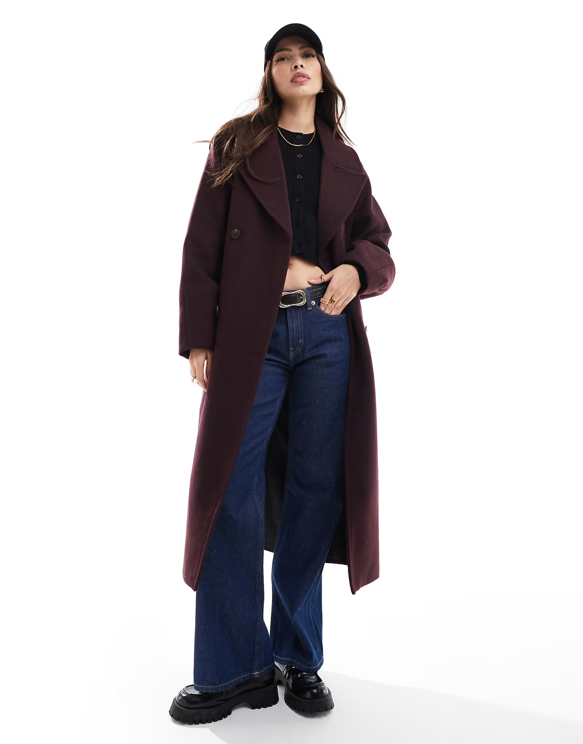 Pull&Bear long tailored wool mix oversized coat in burgundy | ASOS (Global)
